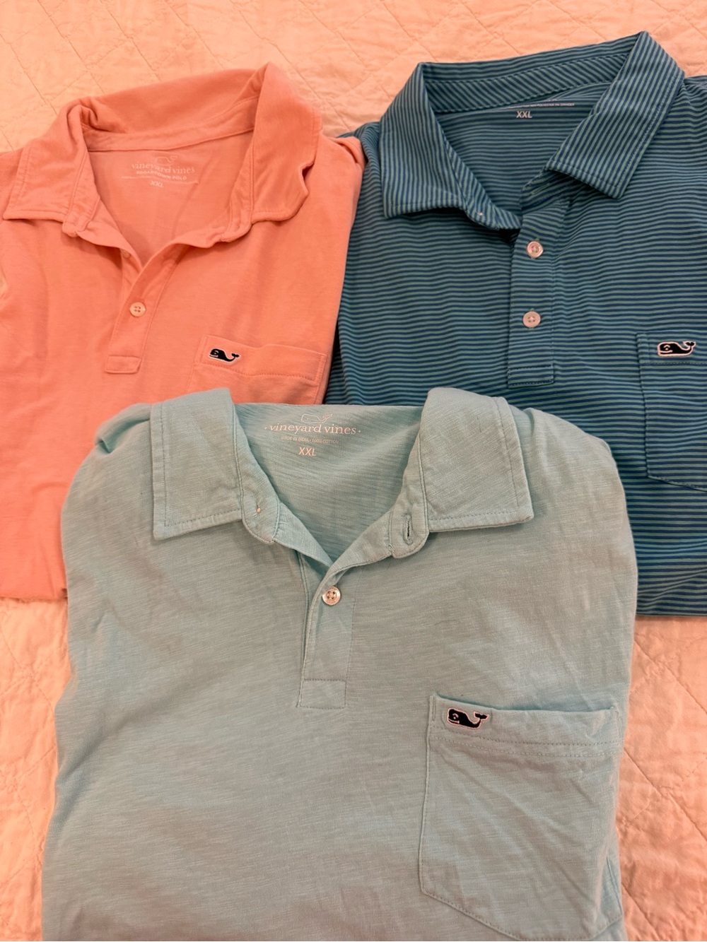 Vineyard Vines Men's Polo Shirts XXL- Coral, Light Blue, Striped Blue